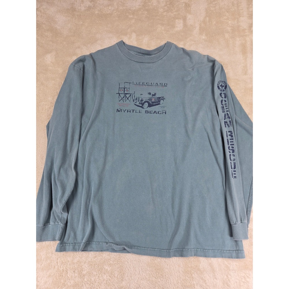 Vintage Champs Sports Lifeguard Myrtle Beach Long Sleeve T Shirt Men XL Blue